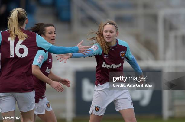 Kelly Wealthall of West Ham United Ladies celebrates scoring during the Women's Premier League Plate match between West Ham United Ladies and...