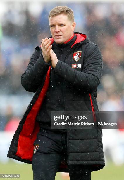 Bournemouth manager Eddie Howe applauses the fans after the final whistle during the Premier League match at the John Smith's Stadium, Huddersfield.