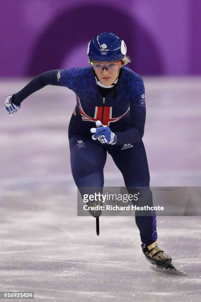 Elise Christie of Great Britain leads during the Ladies 500m Short Track Speed Skating qualifying on day one of the PyeongChang 2018 Winter Olympic...