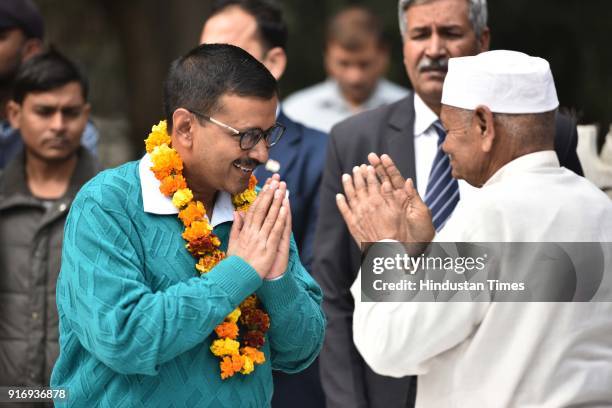 Delhi CM Arvind Kejriwal meeting with people during Janta Darbar on Aam Aadmi Party's completion of 3 years in Delhi Government, at R K Ashram, on...