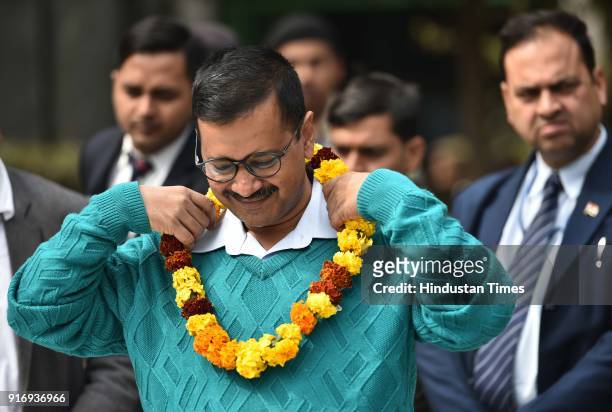 Delhi CM Arvind Kejriwal meeting with people during Janta Darbar on Aam Aadmi Party's completion of 3 years in Delhi Government, at R K Ashram, on...