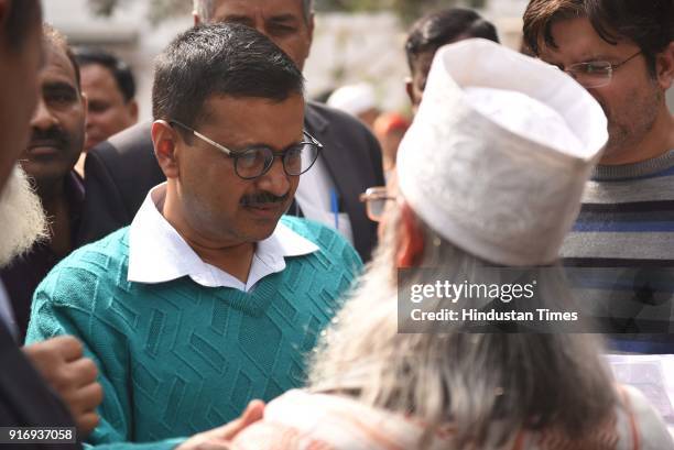 Delhi CM Arvind Kejriwal meeting with people during Janta Darbar on Aam Aadmi Party's completion of 3 years in Delhi Government, at R K Ashram, on...