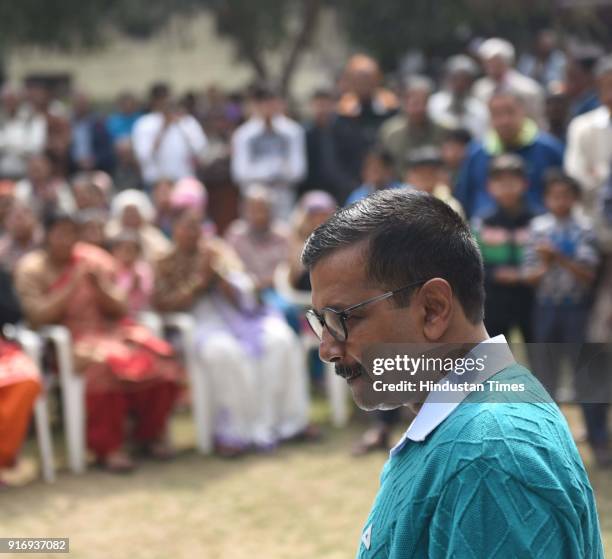 Delhi CM Arvind Kejriwal meeting with people during Janta Darbar on Aam Aadmi Party's completion of 3 years in Delhi Government, at R K Ashram, on...