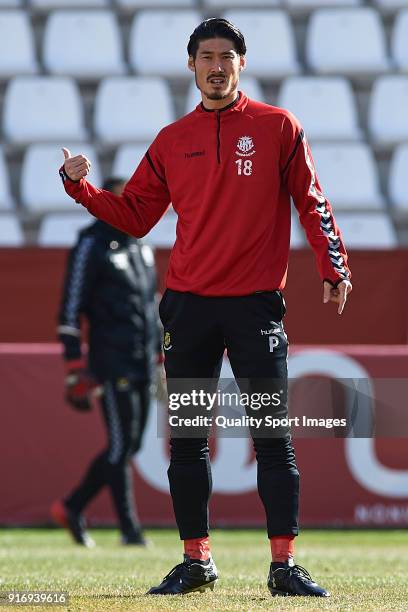 Daisuke Suzuki of Nastic warms up prior to the La Liga 123 match between Albacete Balompie and Nastic at Estadio Carlos Belmonte on February 11, 2018...