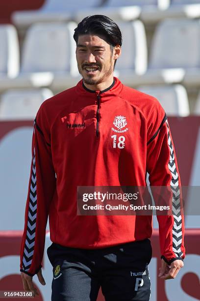 Daisuke Suzuki of Nastic warms up prior to the La Liga 123 match between Albacete Balompie and Nastic at Estadio Carlos Belmonte on February 11, 2018...