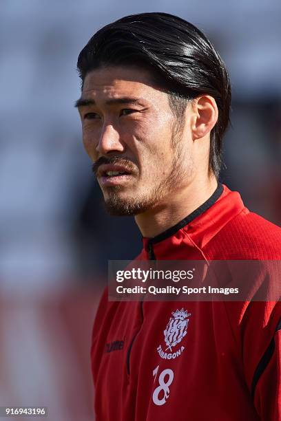 Daisuke Suzuki of Nastic warms up prior to the La Liga 123 match between Albacete Balompie and Nastic at Estadio Carlos Belmonte on February 11, 2018...