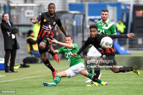 Jeffry Fortes of Excelsior, Giovanni Korte of NAC Breda, Lorenzo Burnet of Excelsior, Rai Vloet of NAC Breda during the Dutch Eredivisie match...