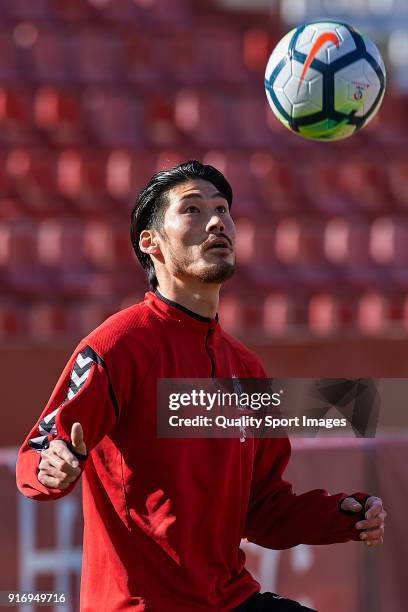 Daisuke Suzuki of Nastic warms up prior to the La Liga 123 match between Albacete Balompie and Nastic at Estadio Carlos Belmonte on February 11, 2018...