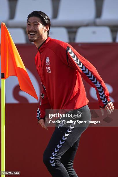 Daisuke Suzuki of Nastic warms up prior to the La Liga 123 match between Albacete Balompie and Nastic at Estadio Carlos Belmonte on February 11, 2018...