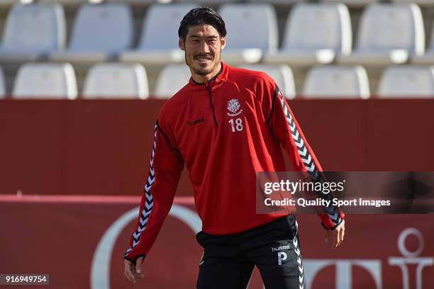 Daisuke Suzuki of Nastic warms up prior to the La Liga 123 match between Albacete Balompie and Nastic at Estadio Carlos Belmonte on February 11, 2018...