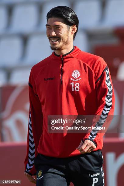 Daisuke Suzuki of Nastic warms up prior to the La Liga 123 match between Albacete Balompie and Nastic at Estadio Carlos Belmonte on February 11, 2018...