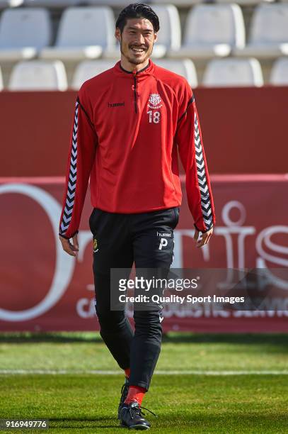 Daisuke Suzuki of Nastic warms up prior to the La Liga 123 match between Albacete Balompie and Nastic at Estadio Carlos Belmonte on February 11, 2018...