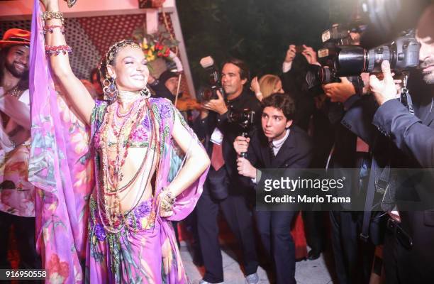 Isis Valverde, queen of the ball, poses for photographers at the 'Baile do Copa', the annual Carnival ball held at Belmond Copacabana Palace hotel,...
