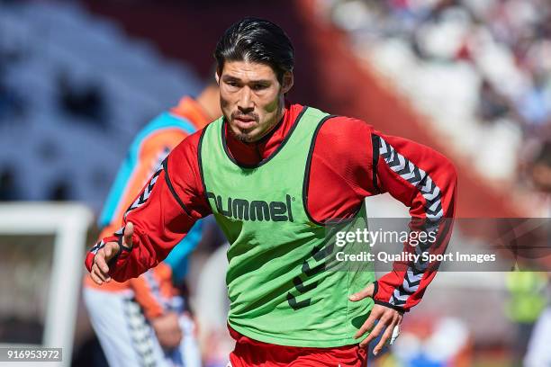 Daisuke Suzuki of Nastic warms up during La Liga 123 match between Albacete Balompie and Nastic at Estadio Carlos Belmonte on February 11, 2018 in...