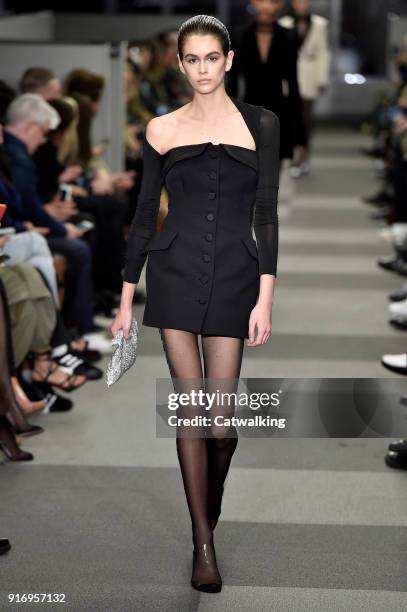 Model walks the runway at the Alexander Wang Autumn Winter 2018 fashion show during New York Fashion Week on February 10, 2018 in New York, United...