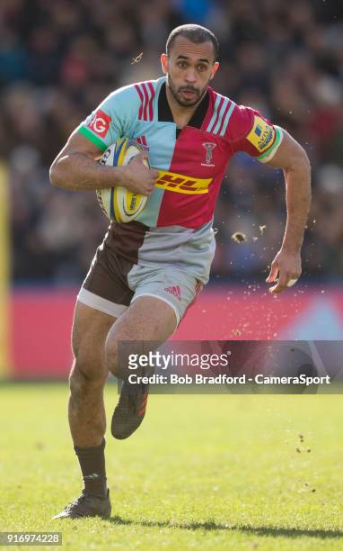 Harlequins' Aaron Morris in action during todays match during the Aviva Premiership match between Harlequins and Wasps at Twickenham Stoop on...