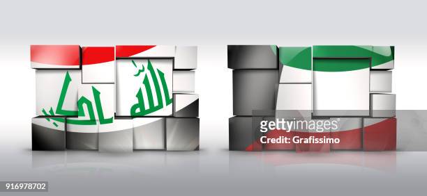 kuwait und irak wand mit flagge als puzzle isoliert auf weiss - kuwaiti flag stock-grafiken, -clipart, -cartoons und -symbole