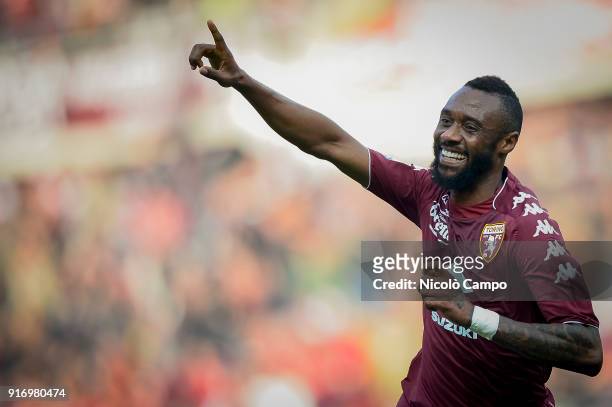 Nicolas Nkoulou of Torino FC celebrates after scoring the opening goal during the Serie A football match between Torino FC and Udinese Calcio. Torino...