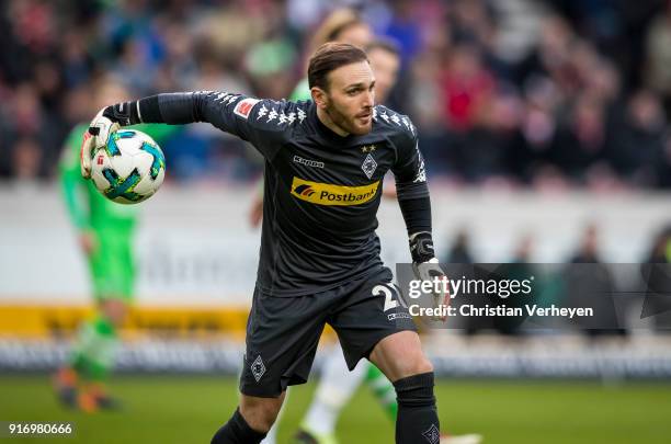 Tobias Sippel of Borussia Moenchengladbach in action during the Bundesliga match between VfB Stuttgart and Borussia Moenchengladbach at Mercedes-Benz...