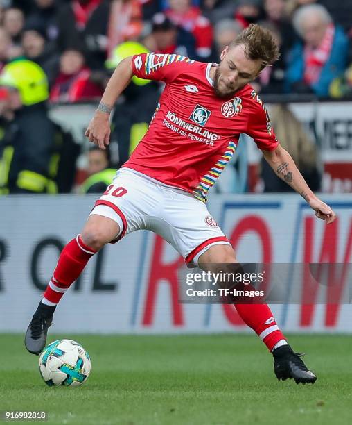 Alexandru Maxim of Mainz controls the ball during the Bundesliga match between 1. FSV Mainz 05 and FC Bayern Muenchen at Opel Arena on February 3,...