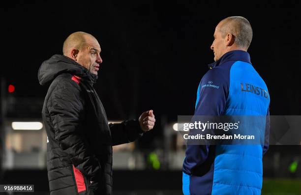 Edinburgh , United Kingdom - 9 February 2018; Edinburgh head coach Richard Cockerill, left, with Leinster senior coach Stuart Lancaster prior to the...