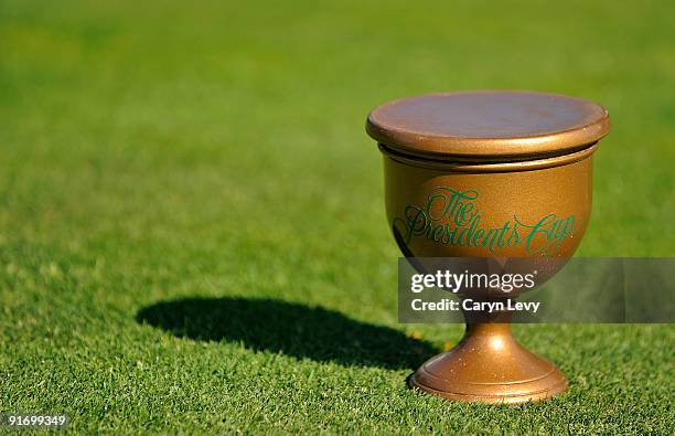 Detail of a tee marker during the second round four-ball matches for The Presidents Cup at Harding Park Golf Club on October 9, 2009 in San...