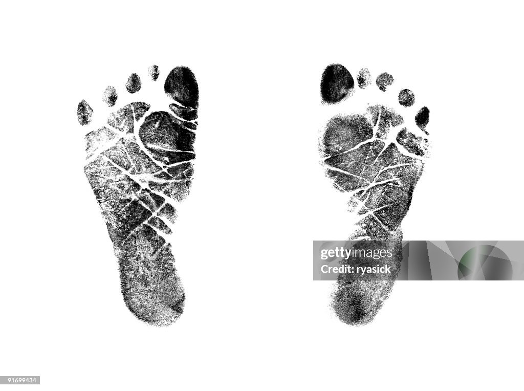 Newborn Infant Baby Footprint Ink Stamp Impressions Isolated High-Res Stock  Photo - Getty Images