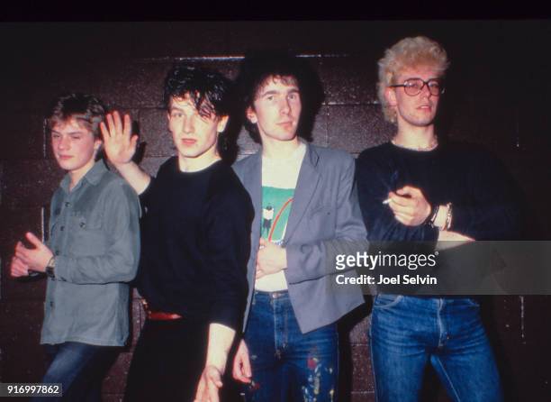 March 20, 1981: Irish rock band U2 on their first U.S. Tour pose backstage March 20, 1981 at the Old Waldorf in San Francisco, California. Left to...