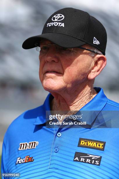 Team owner, Joe Gibbs stands on the grid during qualifying for the Monster Energy NASCAR Cup Series Daytona 500 at Daytona International Speedway on...