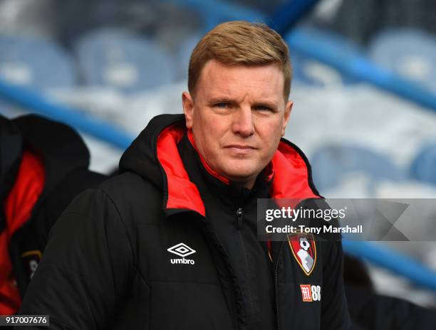 Eddie Howe, Manager of AFC Bournemouth before the Premier League match between Huddersfield Town and AFC Bournemouth at John Smith's Stadium on...