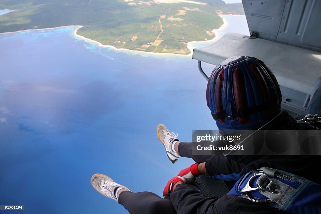 Parachuter before jump from the helicopter