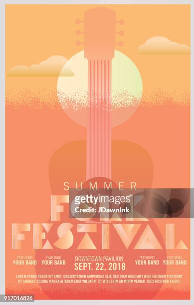 stockillustraties, clipart, cartoons en iconen met folk festival art deco stijl poster ontwerpsjabloon - acoustic music