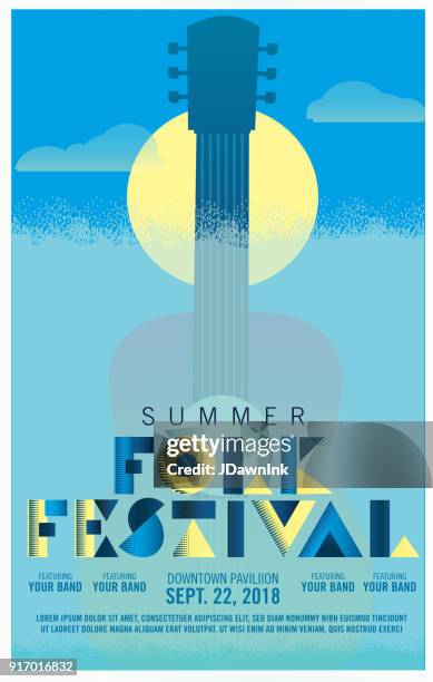 ilustrações de stock, clip art, desenhos animados e ícones de folk festival art deco style poster design template - música acústica