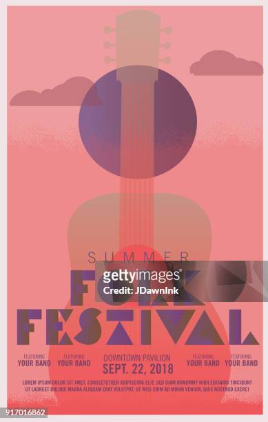 ilustraciones, imágenes clip art, dibujos animados e iconos de stock de plantilla de diseño de cartel festival folk art decó estilo - festival de música