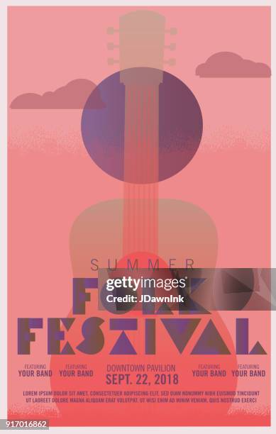 folk festival art deco style poster design template - music festival poster stock illustrations