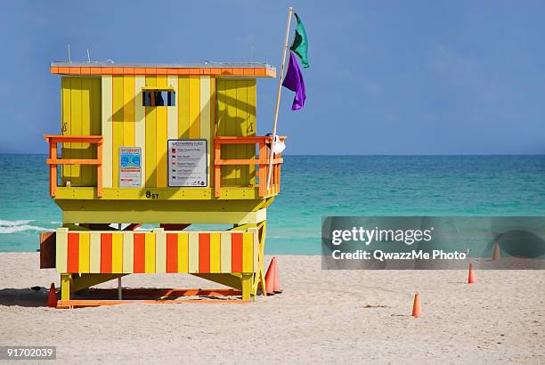 funky lifeguard station, 8 st south beach - art deco district stock pictures, royalty-free photos & images