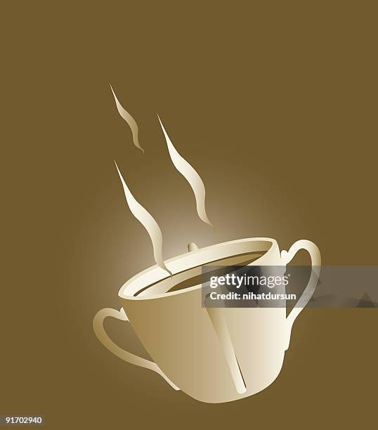 aromatic coffee in a four handled cup - drinking coffee at work stock illustrations