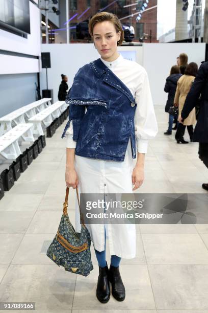 Model Elliott Sailors attends the Gemma Hoi front row during New York Fashion Week: The Shows at Mercedes-Benz Manhattan on February 11, 2018 in New...