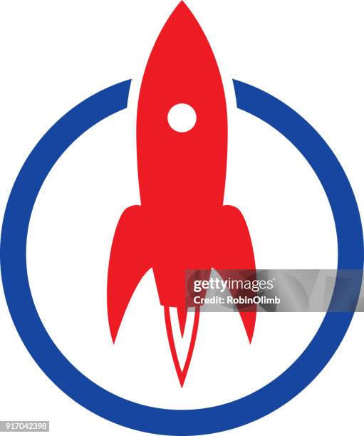 red rocket circle icon - missile launch stock illustrations