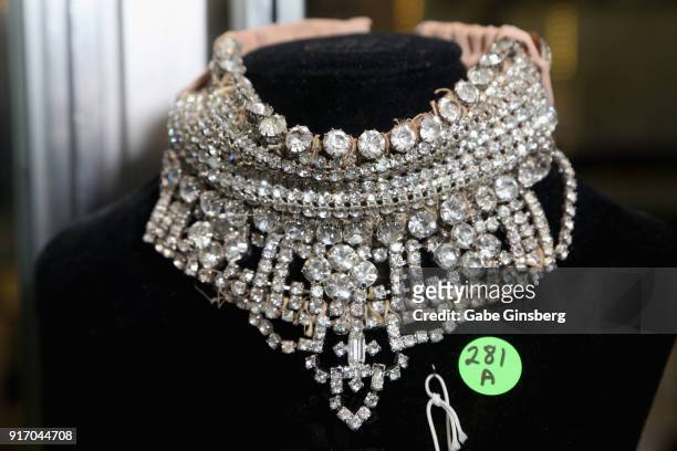 Necklace worn by Marilyn Monroe in the movie "Gentlemen Prefer Blondes" is displayed during an auction of Debbie Reynolds and Carrie Fisher items at...