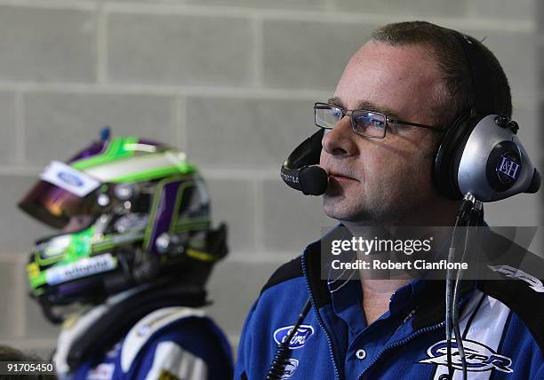 Tim Edwards team principal for Ford Performance Racing looks on during qualifying for the Bathurst 1000, which is round 10 of the V8 Supercars...