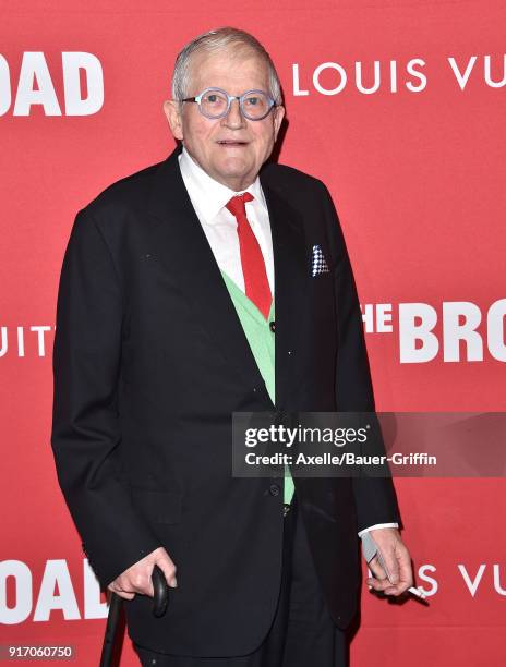 Artist David Hockney attends The Broad and Louis Vuitton celebrating Jasper Johns: 'Something Resembling Truth' at The Broad on February 8, 2018 in...