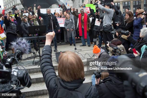 The New Sanctuary Coalition holds a rally to celebrate immigrant activist Ravi Ragbir's suspended deportation and to protest ICE's continued...