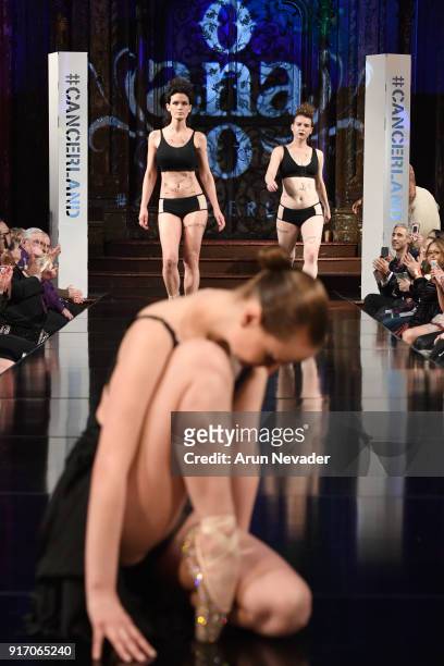 Models walk the runway during the Project Cancerland featuring AnaOno Initmates presentation finale during New York Fashion Week Powered by Art...