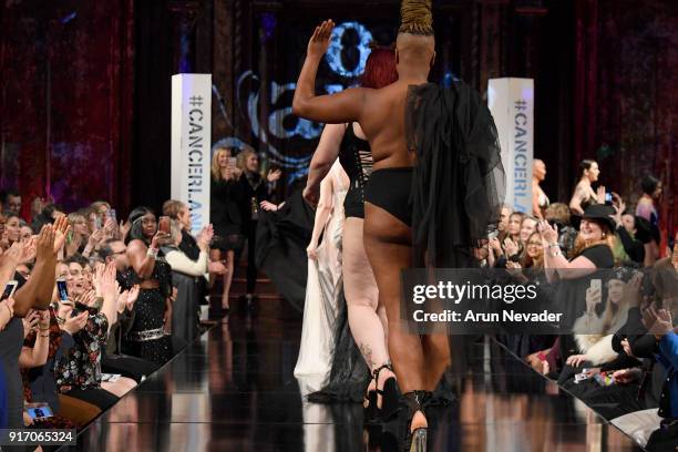 Models walk the runway during the Project Cancerland featuring AnaOno Initmates presentation finale during New York Fashion Week Powered by Art...