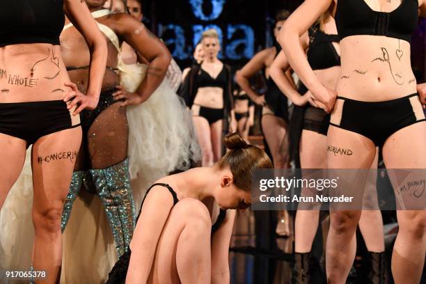 Models walk the runway during the Project Cancerland featuring AnaOno Initmates presentation finale during New York Fashion Week Powered by Art...