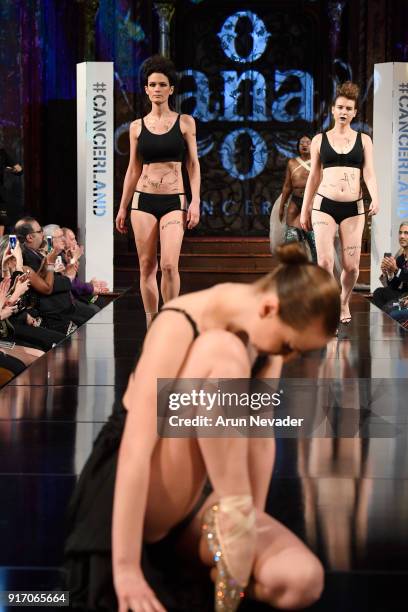 Models walk the runway during the Project Cancerland featuring AnaOno Initmates presentation finale during New York Fashion Week Powered by Art...