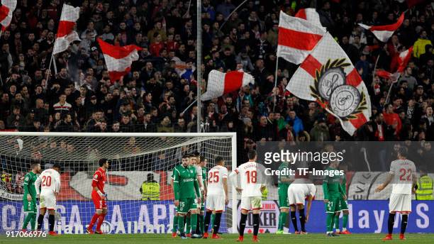 Players of Sevilla and players of Leganes look on during the Copa del Rey semi-final second leg match between Sevilla FC and CD Leganes at Estadio...