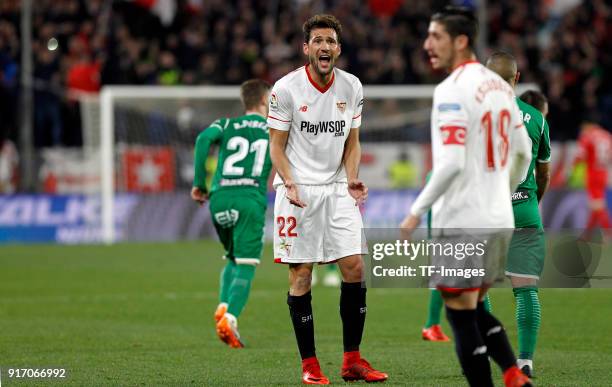 Franco Vazquez of Sevilla gestures during the Copa del Rey semi-final second leg match between Sevilla FC and CD Leganes at Estadio Ramon Sanchez...