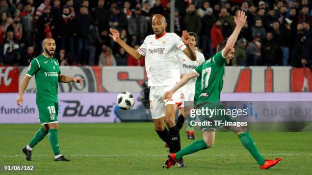 Nzonzi of Sevilla and Javi Eraso of Leganes battle for the ball during the Copa del Rey semi-final second leg match between Sevilla FC and CD Leganes...